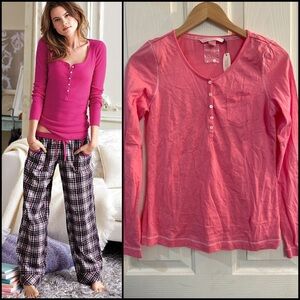 Victoria’s Secret Long Sleeve Henley Top New NWT Size Small Sleep Tee Pink Cozy
